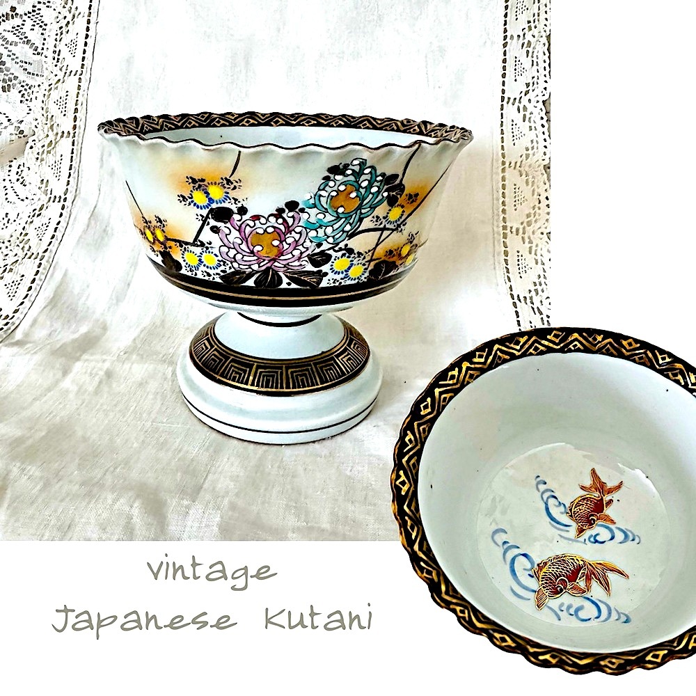 vintage Japanese Kutani compote footed bowl